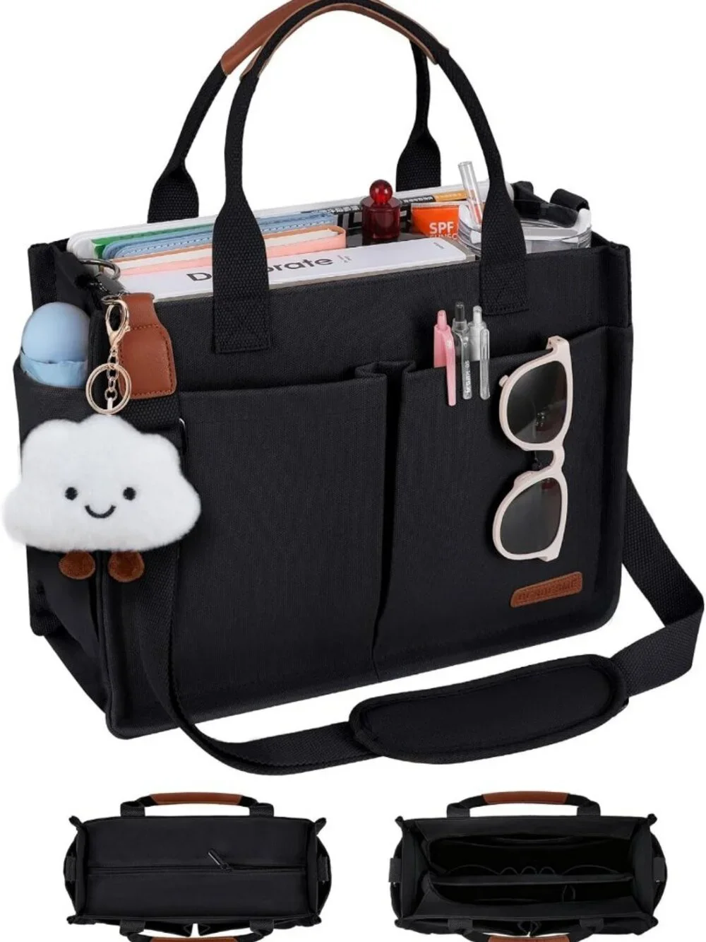 Stylish Canvas Tote Bag for Women, Zippered Work Laptop Purse with Compartments